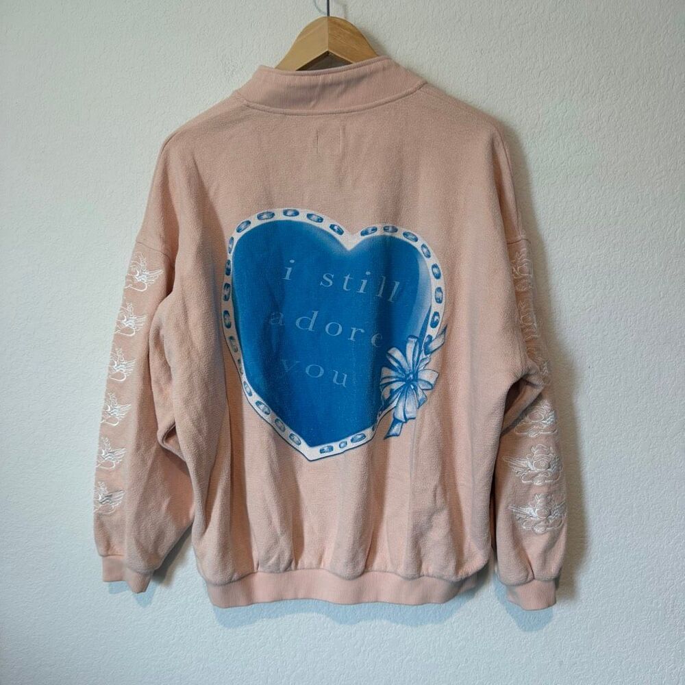 Boys Lie Beige Blue Graphic Adore You Henley Sweatshirt Women's Size S/M - Picture 4 of 6